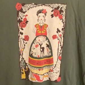 Green Frida Khalo screen printed t-shirt